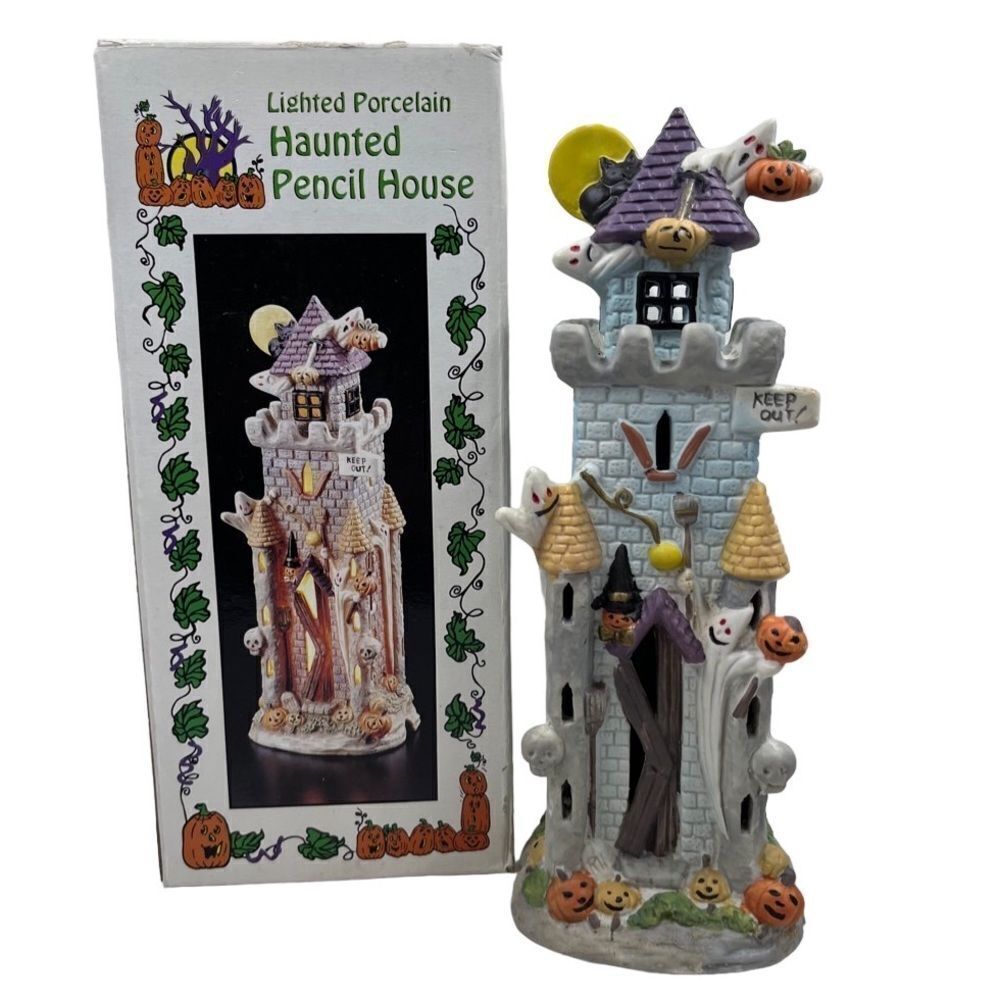 Vintage Halloween village lighted Haunted House porcelain decor